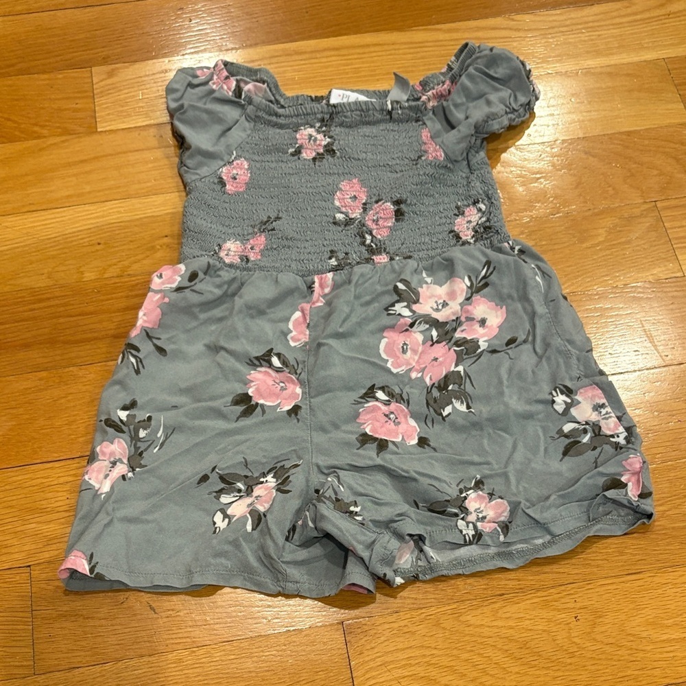 Place Gray and Pink Floral Romper